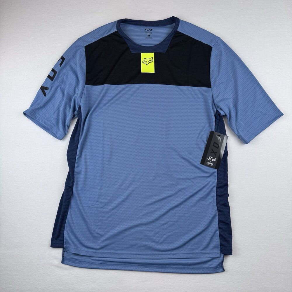 Fox Defend Short Sleeve Men's MTB Cycling Jersey Blue/Black Colorblock, Medium